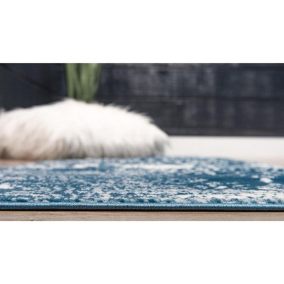 Blue Floral Synthetic Easy Care Runner Rug