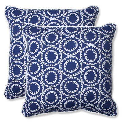 Pillow Perfect Ring a Bell Outdoor 2pc Square Throw Pillow Set - Blue