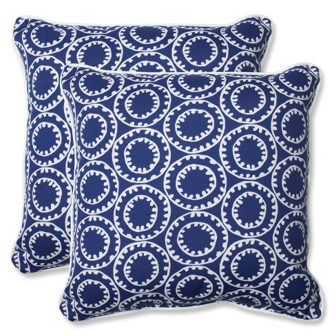 Pillow Perfect Ring a Bell Outdoor 2pc Square Throw Pillow Set - Blue - image 1 of 3