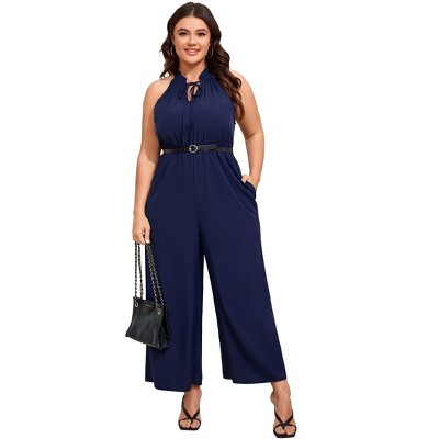 Womens Tie Knot Wide Leg Jumpsuit Plus Size Summer Dressy Sleeveless Frill Trim Patchwork Jumpsuit Casual Jumpsuits Outfits