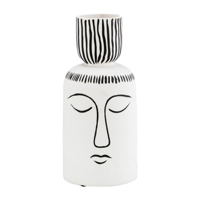Sagebrook Home 11" Ceramic Sleeping Man Vase - Contemporary White and Black Geometric Vase For Decorative Table Accent - Stylish Home or Office