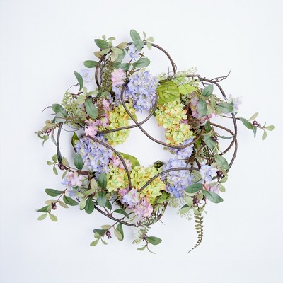 22" Multicolor Artificial Hydrangea Floral Grapevine Wreath