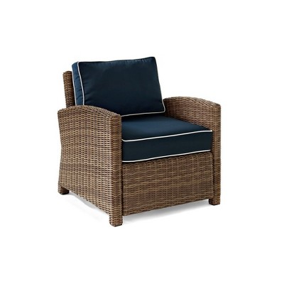 Crosley Crolsey Bradenton Outdoor Wicker Arm Chair with Navy Cushions