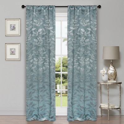 Modern Bohemian Leaves Room Darkening Semi-Blackout Curtains, Set of 2 by Blue Nile Mills