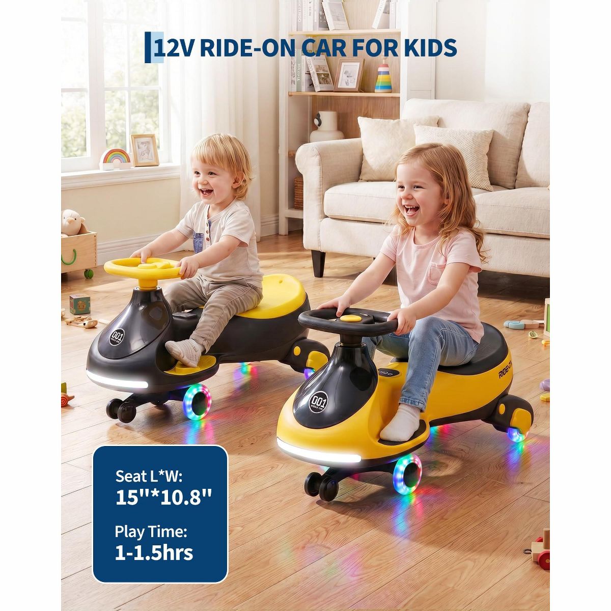 Garvee 12V Electric Wiggle Car for Kids, 2 in 1 Swing Car with Pedal, Anti-Rollover Max 3.5Mph,Max Load 66Lbs,Flashing Wheels, Music, for Toddlers - thumbnail 3