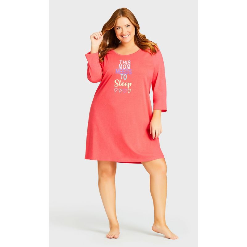 Women's Plus Size  3/4 Sleeve Sleep Shirt - coral sleep | AVENUE, 1 of 4