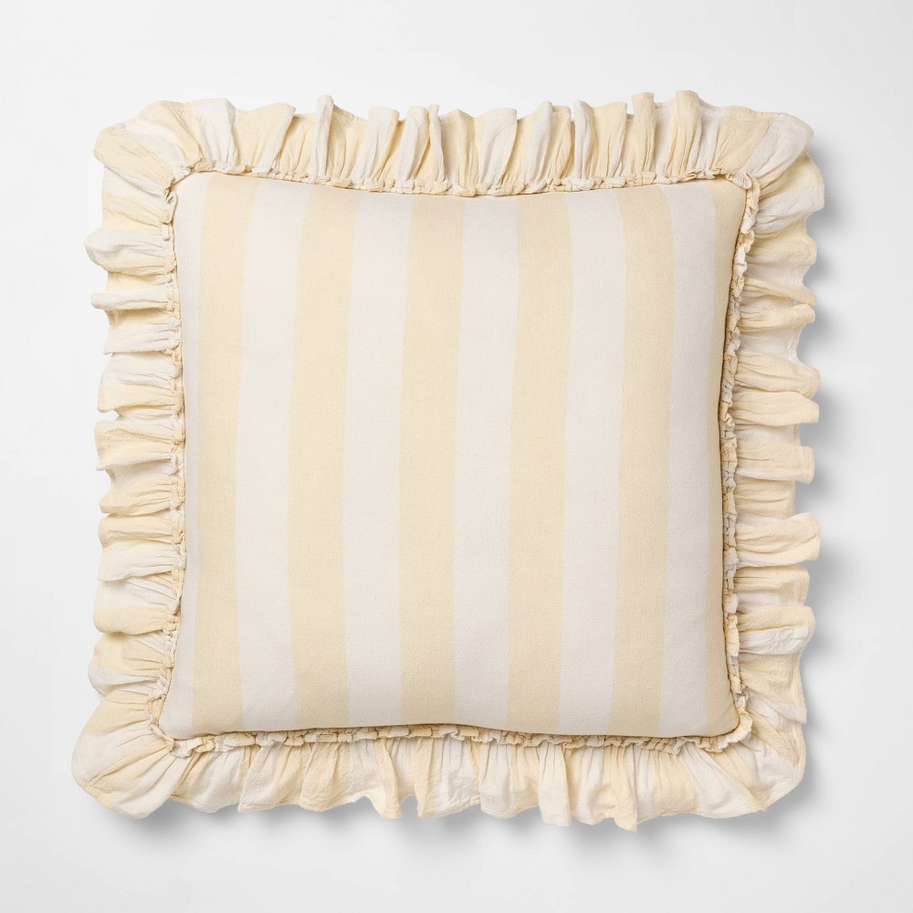 UPC 196761455125 - Square Pillow Big Stripe with Ruffle Pale Yellow and ...
