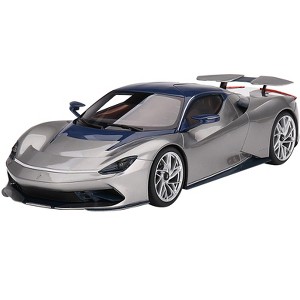 2019 Automobili Pininfarina Battista Argento Liquido Silver Met w/Blu del Re Blue Top "US Edition" 1/18 Model Car by Top Speed - 1 of 4