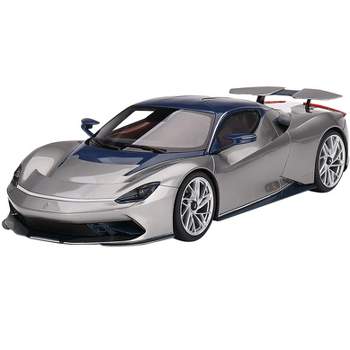 2019 Automobili Pininfarina Battista Argento Liquido Silver Met w/Blu del Re Blue Top "US Edition" 1/18 Model Car by Top Speed