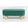 Sapphtopaz Modern Oval Storage Bench with Tufted Velvet Upholstered Vanity Stool with Metal Leg Bedroom End of Bed Bench for Living Room,Bedroom - 3 of 4