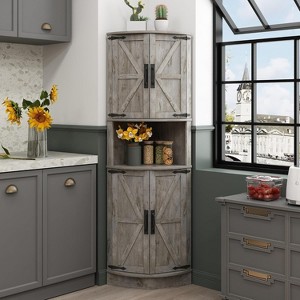 Tall, Narrow Farmhouse Corner Cabinet with Doors and Storage Shelves, Multi-Purpose Cabinet - 1 of 4
