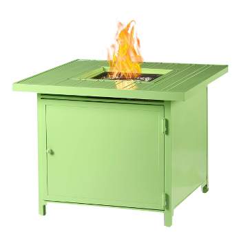 32" Square Aluminum 37000 BTUs Propane Fire Table with 2 Covers - Oakland Living
