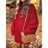 Women's Oversized Chunky Knit Sweater Dress | Long Sleeve Cable Knit Short Dress for Fall Winter Vacations Red - 3 of 4