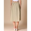 INSPIRE CHIC Women's A-Line Casual Midi Skirt Cotton Elastic Waist Button Front with Pocket - 3 of 4