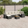 vidaXL 8 Piece Patio Sofa Set with Cushions Black and Cream - 3x Middle + 3x Corner + Footrest + Table - 2 of 4