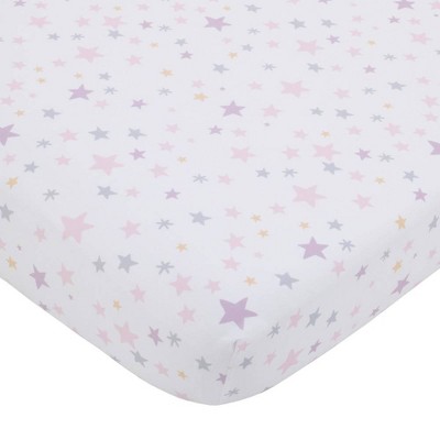 Little Love By NoJo Shine On My Love Girl Stars Fitted Crib Sheet - Pink/Lavender and White