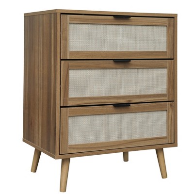 NicBex Modern Nightstand Bedside End Table with 3 Rattan Drawers for Bedroom & Living Room