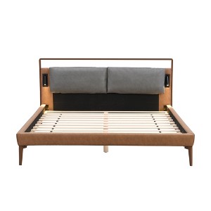 Christopher Knight Home Carina Contemporary Faux Leather Platform Bed with 2 Night Lights, Brown/Gray - 1 of 4