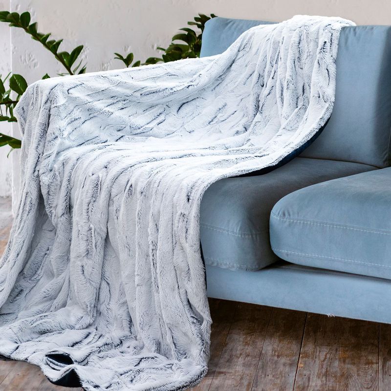 Cheer Collection Embossed Faux Fur Throw Blanket - Blue Ombre, 3 of 6