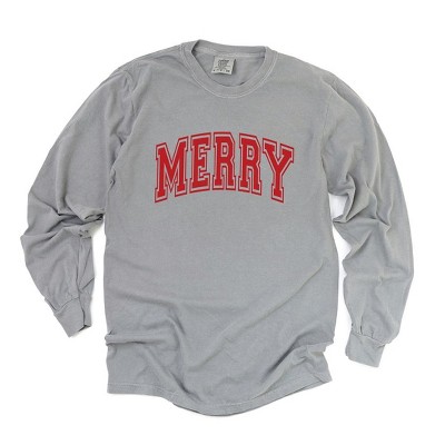 Simply Sage Market Women's Merry Varsity Thick Outline Long Sleeve Garment Dyed Tee