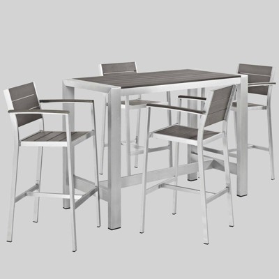 5pc Shore Outdoor Patio Aluminum Dining Set Gray - Modway