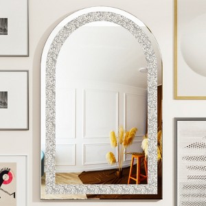 23.6x35.4 in Crushed Diamond Mirror Bling Crystal Wall Mounted Bathroom Mirror Arched - 1 of 4