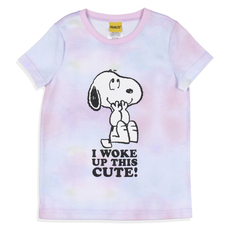 Peanuts Girls' I Woke Up This Cute Snoopy Tie-Dye Sleep Pajama Set Shorts Multicolored, 2 of 7