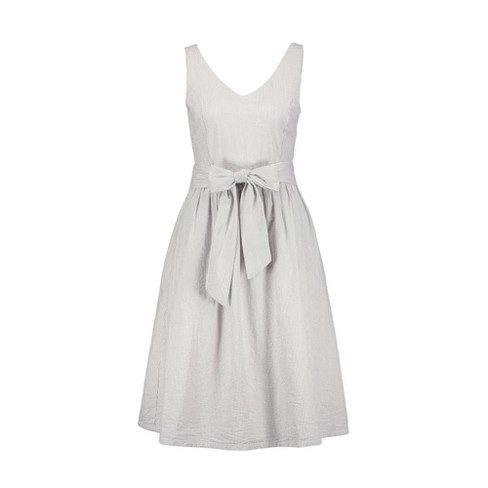 Hope & Henry Womens' A-line Dress With Sash (gray Seersucker, 10) : Target