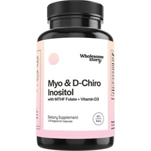 Wholesome Story Myo-Inositol & D-Chiro Inositol Supplement, MTHF Folate Supplement & Vitamin D Capsules, 120ct - 1 of 4