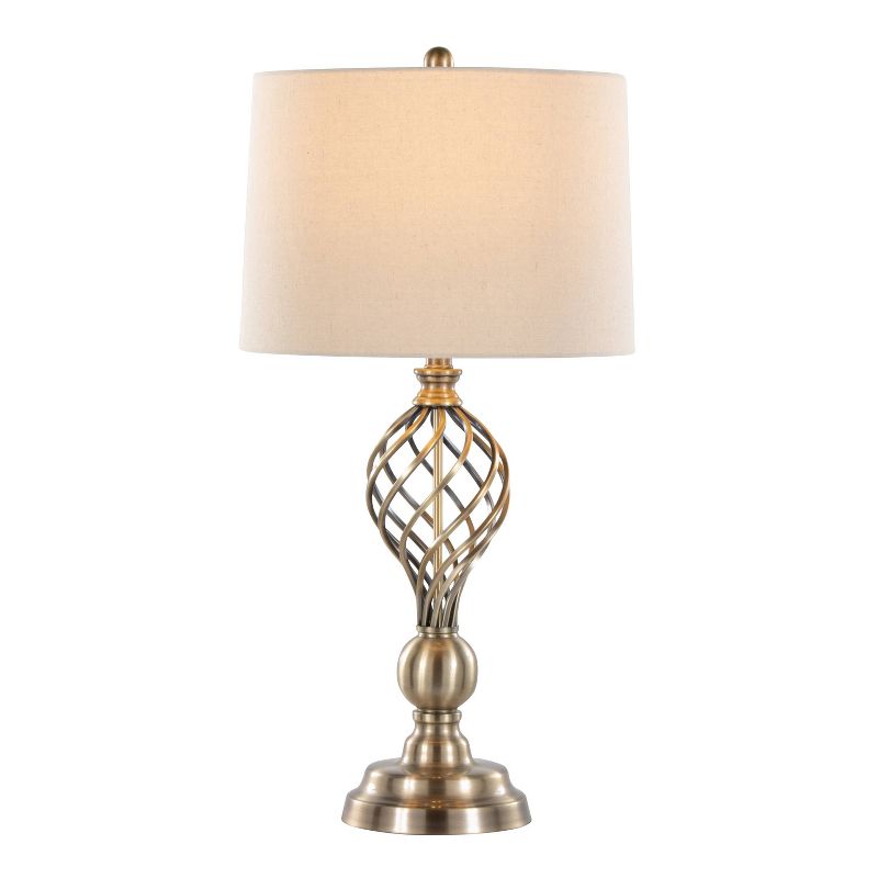 LumiSource (Set of 2) Linx Twist 29&#34; Contemporary Metal Table Lamps Antique Soft Brass and White Linen Shade from Grandview Gallery, 3 of 8