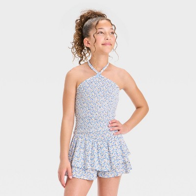 Girls' Smocked Floral Woven Halter Top - art class™