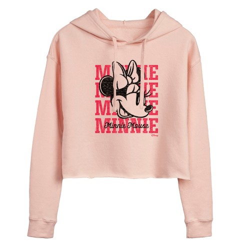 Women s Disney Minnie Mouse Cropped Graphic Hoodie Blush Medium Target