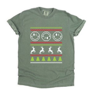 S.W.Smiley Ugly Christmas Sweater Pixels - Women's Garment Dyed Graphic T-Shirt - 1 of 4