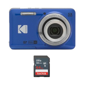 Kodak PIXPRO Friendly Zoom FZ55 Digital Camera (Blue) with 64GB SDXC Memory Card - 1 of 3