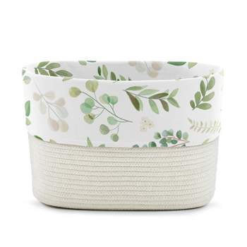 Sweet Jojo Designs Woven Cotton Rope Decorative Storage Basket Bin Botanical Leaf Green and White