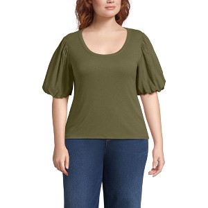 Lands' End Women's Drapey Rib Puff Sleeve Scoop Neck Top - 1 of 3