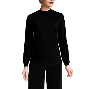 Lands' End Women's Jersey Long Sleeve Gathered Mock - 1 of 2