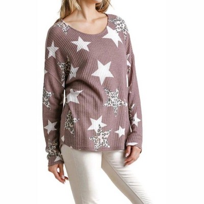 Women's Star & Leopard Waffle Knit Top - umgee