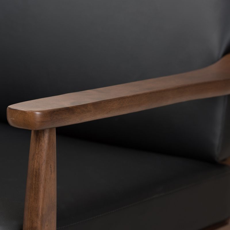 Venza Mid-Modern Walnut Wood Faux Leather 3 Seater Sofa Black - Baxton Studio, 6 of 10