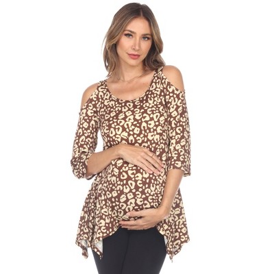 Maternity Leopard Cold Shoulder Tunic Top
