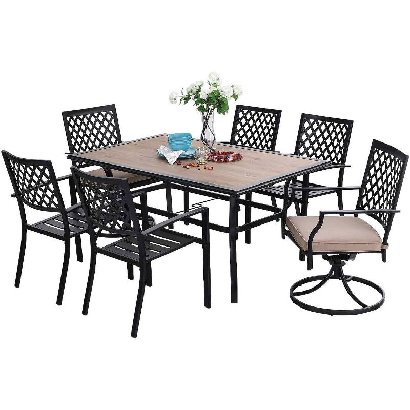 7pc Metal Patio Dining Set with Rectangular Umbrella Table &#38; 6 Swivel Chairs - Captiva Designs, 3 of 12