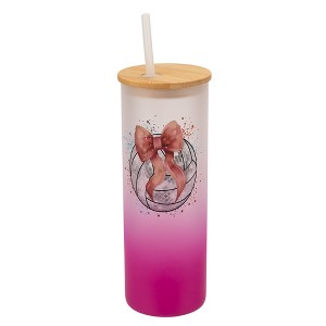 Elanze Designs 25 Ounce Frosted Glass Gradient Travel Tumbler With Straw and Wooden Lid, Volleyball with Pink Bow Pink - 1 of 1