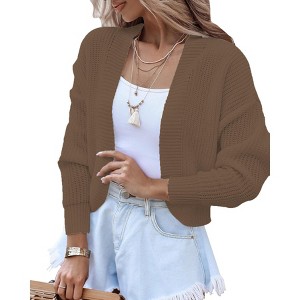 BLUEMING Womens Open Front Knit Cropped Cardigans Sweater Lantern Long Sleeve Fall Casual Shrugs Sweater - 1 of 1