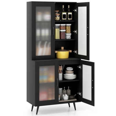 Tangkula Kitchen Pantry Cabinet 70.5" Tall Cupboard w/ 4 Translucent Doors Freestanding Sideboard