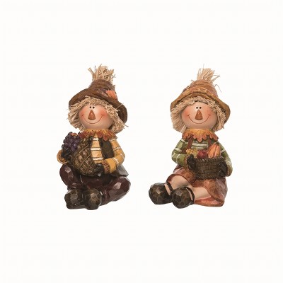 Transpac Resin Brown Harvest Scarecrow Figurines Set of 2