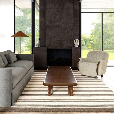 Handmade Beige and Brown Wool Striped 6' x 9' Area Rug