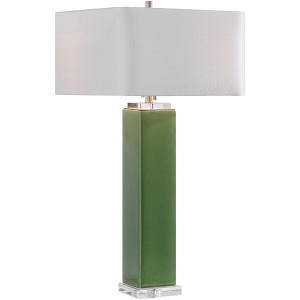 Uttermost Modern Table Lamp 32" Tall Tropical Green Glaze Ceramic White Linen Square Shade for Living Room Bedroom House Bedside - 1 of 1