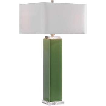 Uttermost Modern Table Lamp 32" Tall Tropical Green Glaze Ceramic White Linen Square Shade for Living Room Bedroom House Bedside