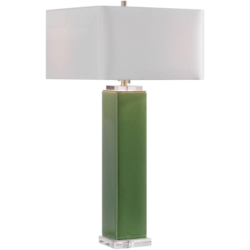 Uttermost Modern Table Lamp 32" Tall Tropical Green Glaze Ceramic White Linen Square Shade for Living Room Bedroom House Bedside, 1 of 2