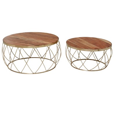 Set of 2 Contemporary Natural Wood Accent Tables Brown - Olivia & May